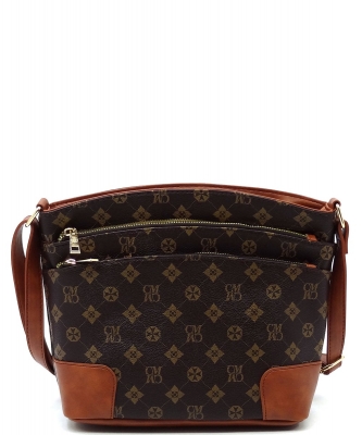 CM Monogram Multi Zip Pocket Crossbody Bag CM749 BROWN
